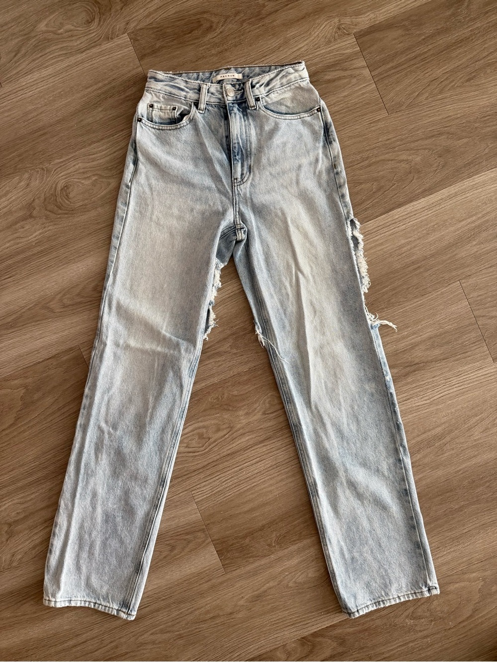 PacSun Light Blue Straight Leg Jeans with Distressed Side